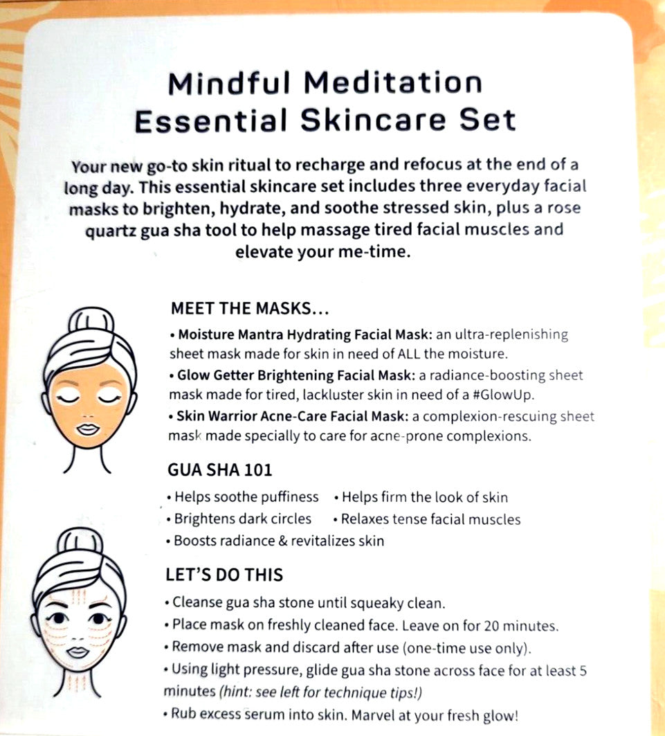 Acne Care & Meditation Facial Mask Set with Gua Sha Tool
