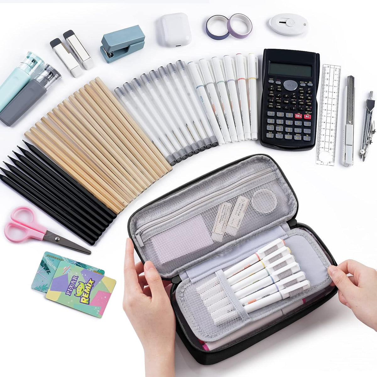 Large Pencil Case Organizer with Multiple Compartments for School Supplies