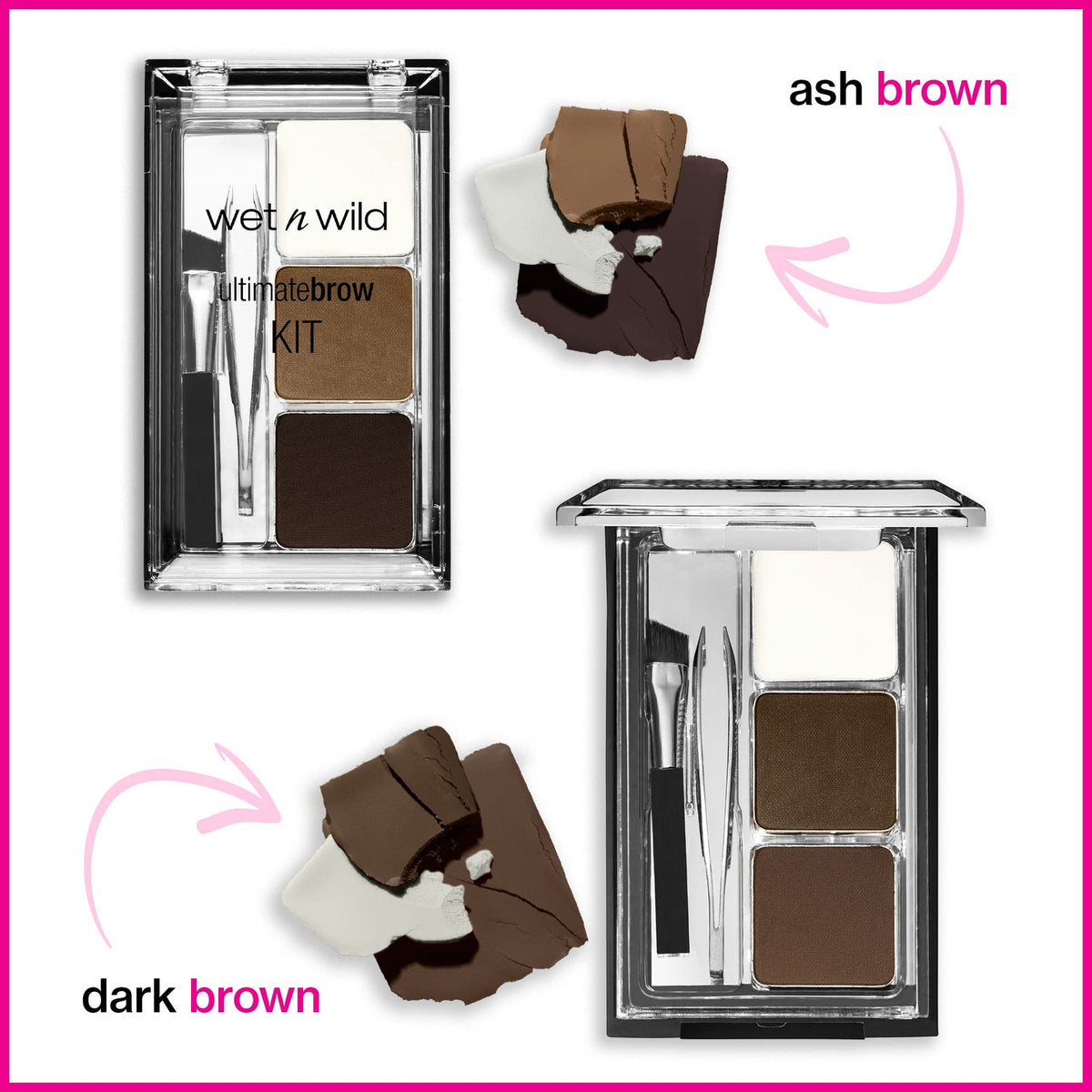 Wet N Wild Eyebrow Kit Dark Brown Powder Wax Tweezers Brush Mirror