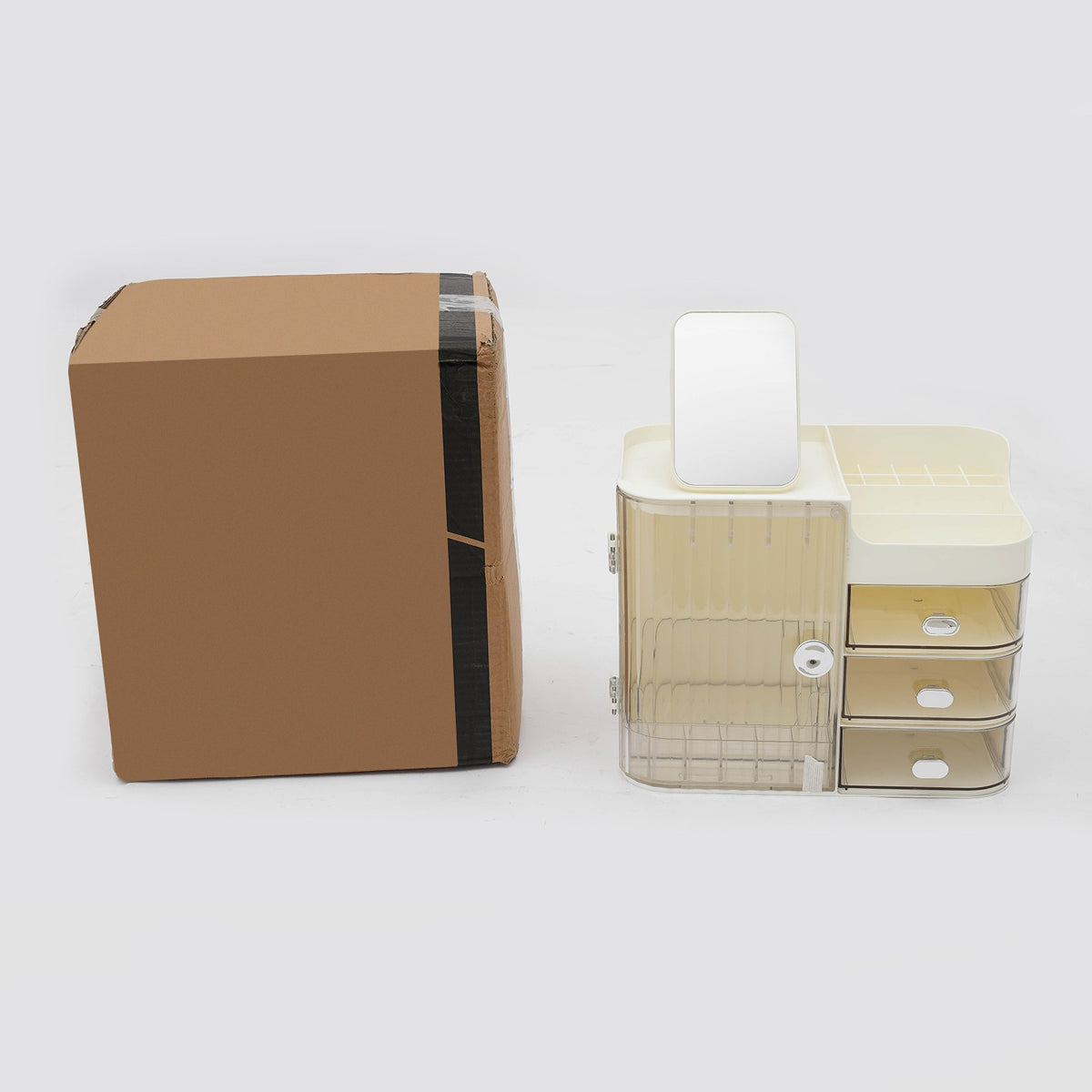 Large Capacity Makeup Organizer with Mirror - White Storage Case for Cosmetics
