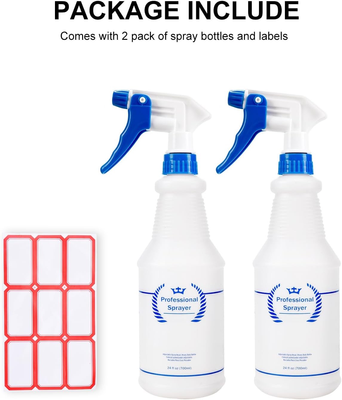 All-Purpose 24 Oz Plastic Spray Bottles - Chemical Resistant Leak-Proof Mister Set