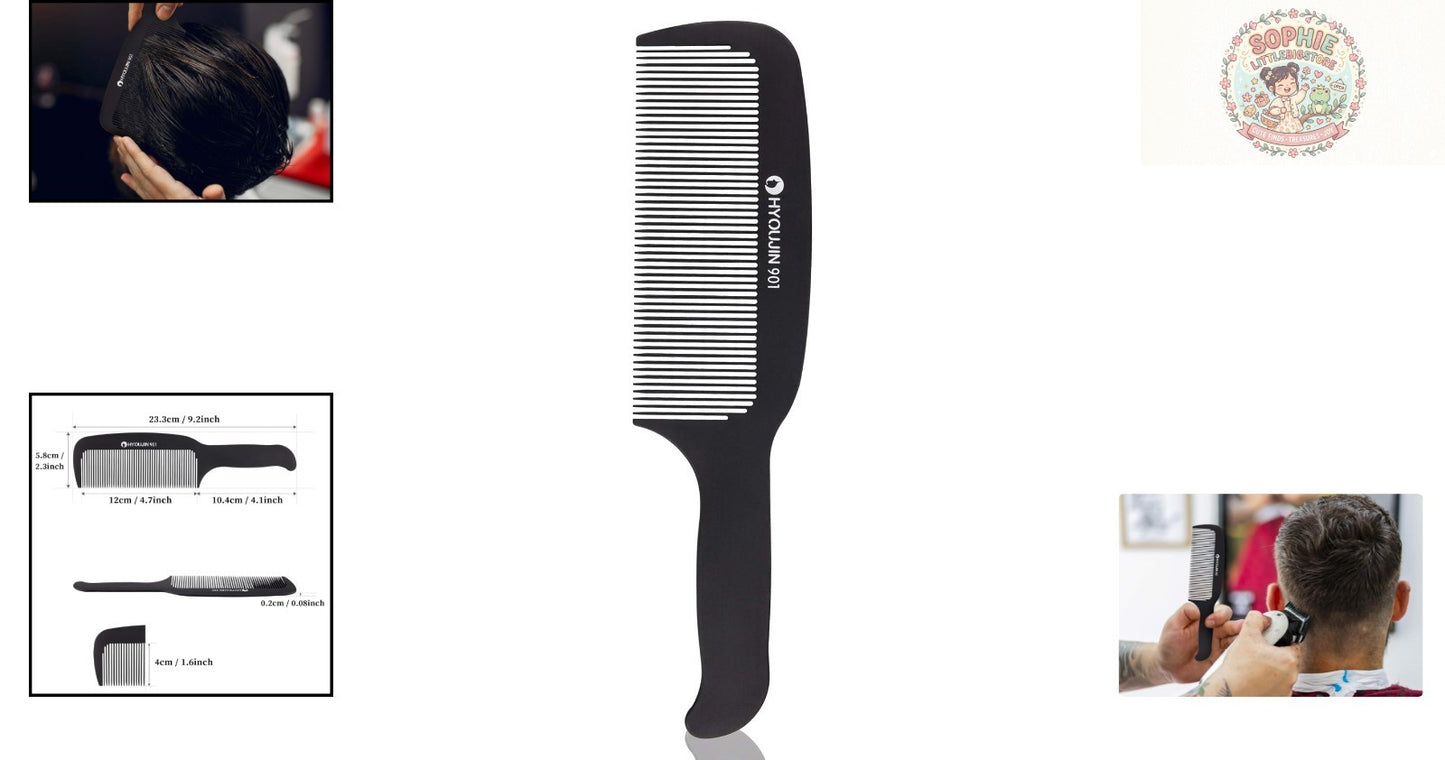 Black Carbon Flat Top Clipper Comb - Heat Resistant for Precision Haircuts