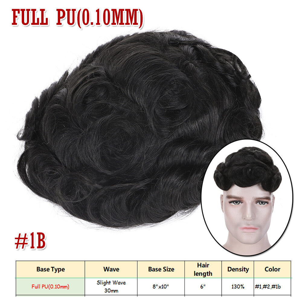 Men's Human Hair Toupee V Loop Hair Replacement System - Natural Look
