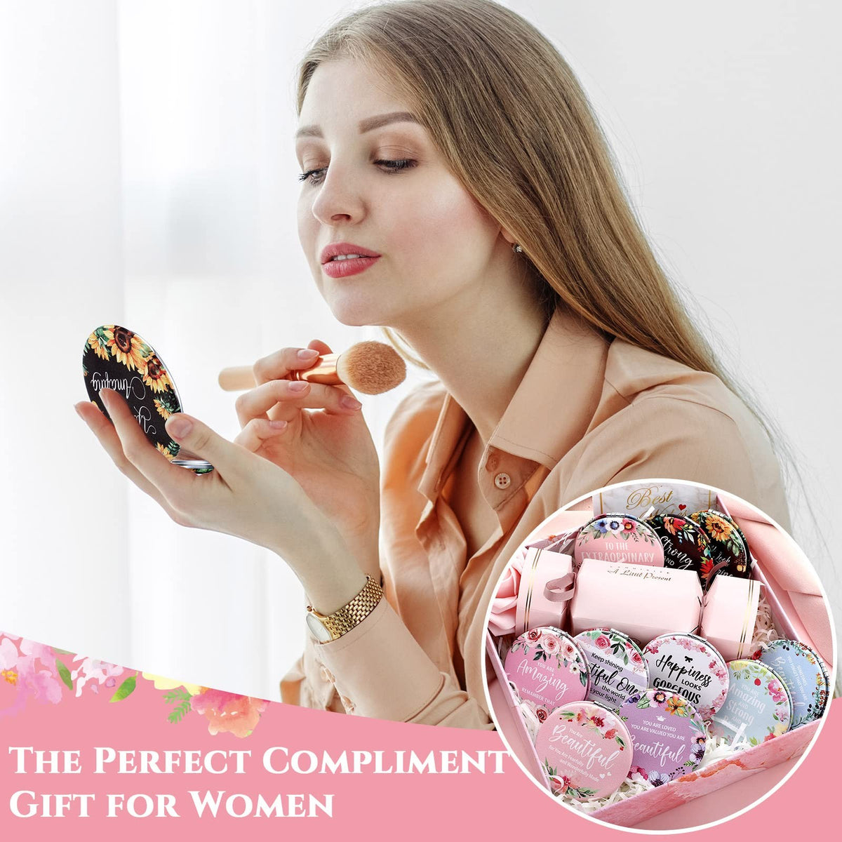 10 Pack Floral Double Sided Compact Makeup Mirrors with Inspirational Quotes