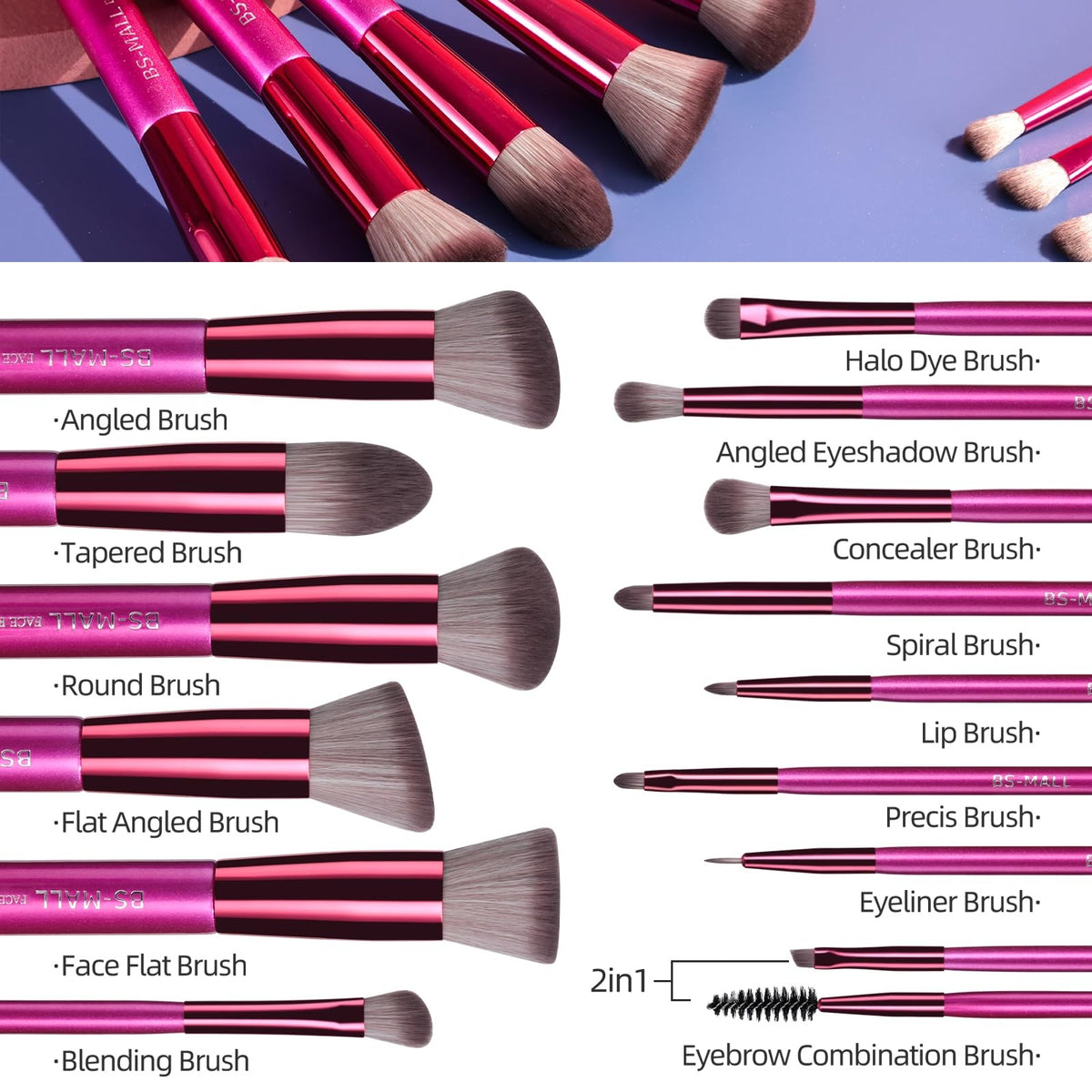 14-Piece Makeup Brush Set with Travel Case - Synthetic Face & Eye Tools