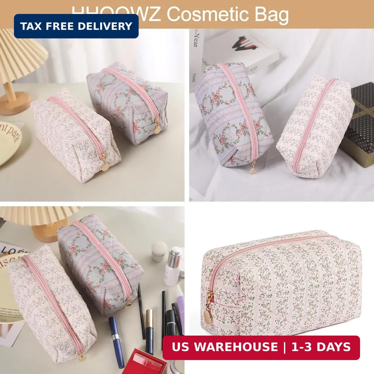 Travel Cosmetic Bag for Women Girls - Floral Zipper Makeup Organizer