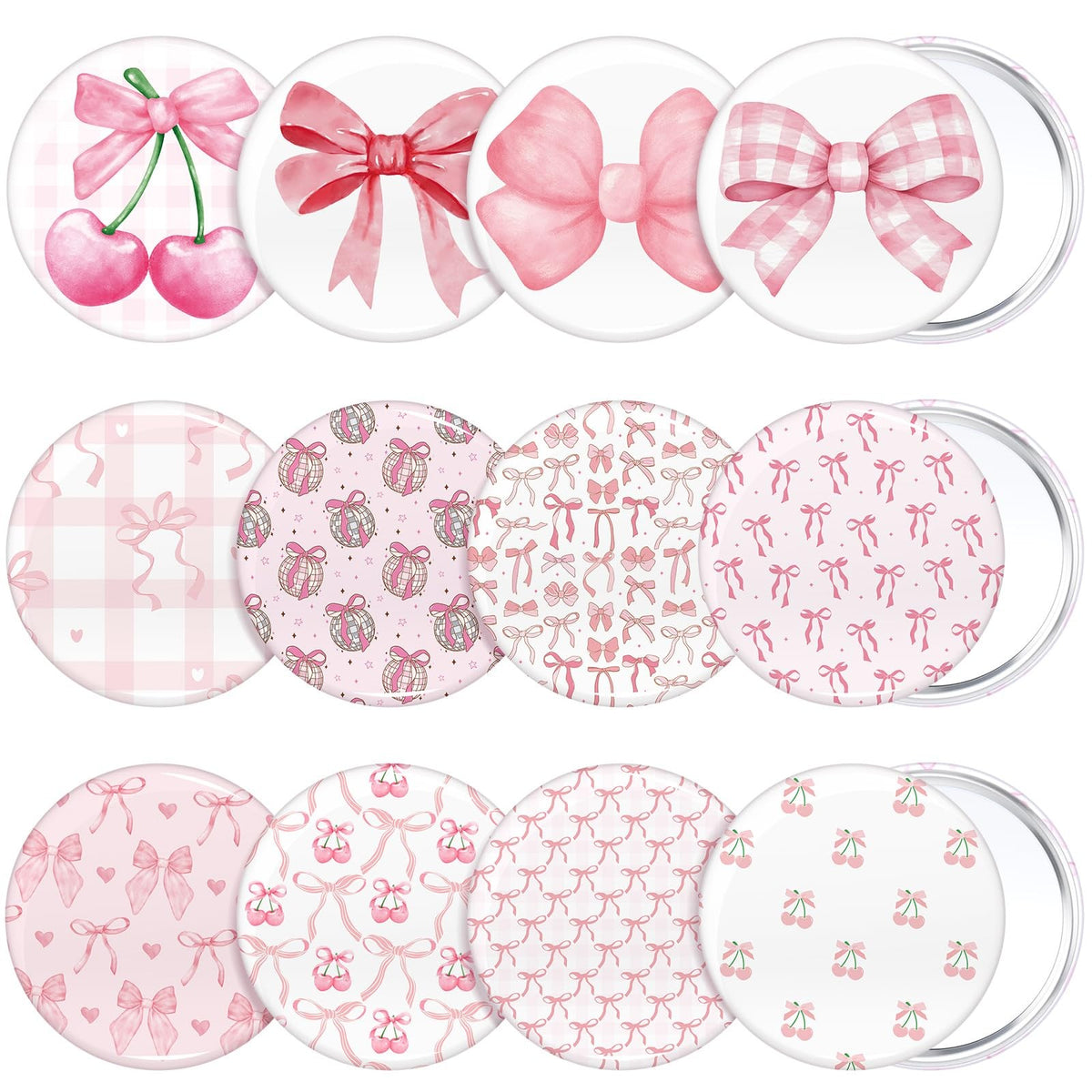 Mini Compact Mirror Set - Pink Bow Party Favors, 12 Pack