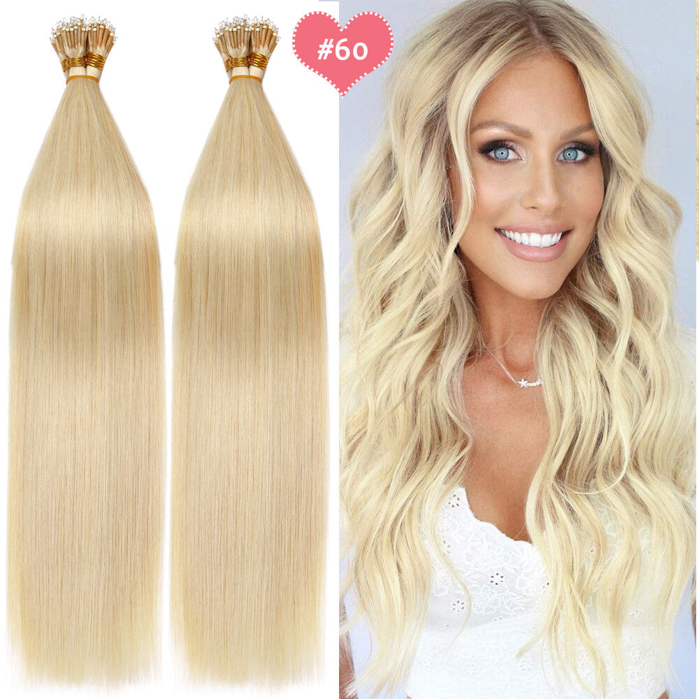 Beads Hair Extensions Nano Bean Remy Micro Loop Link I Tip - Multiple Colors & Lengths