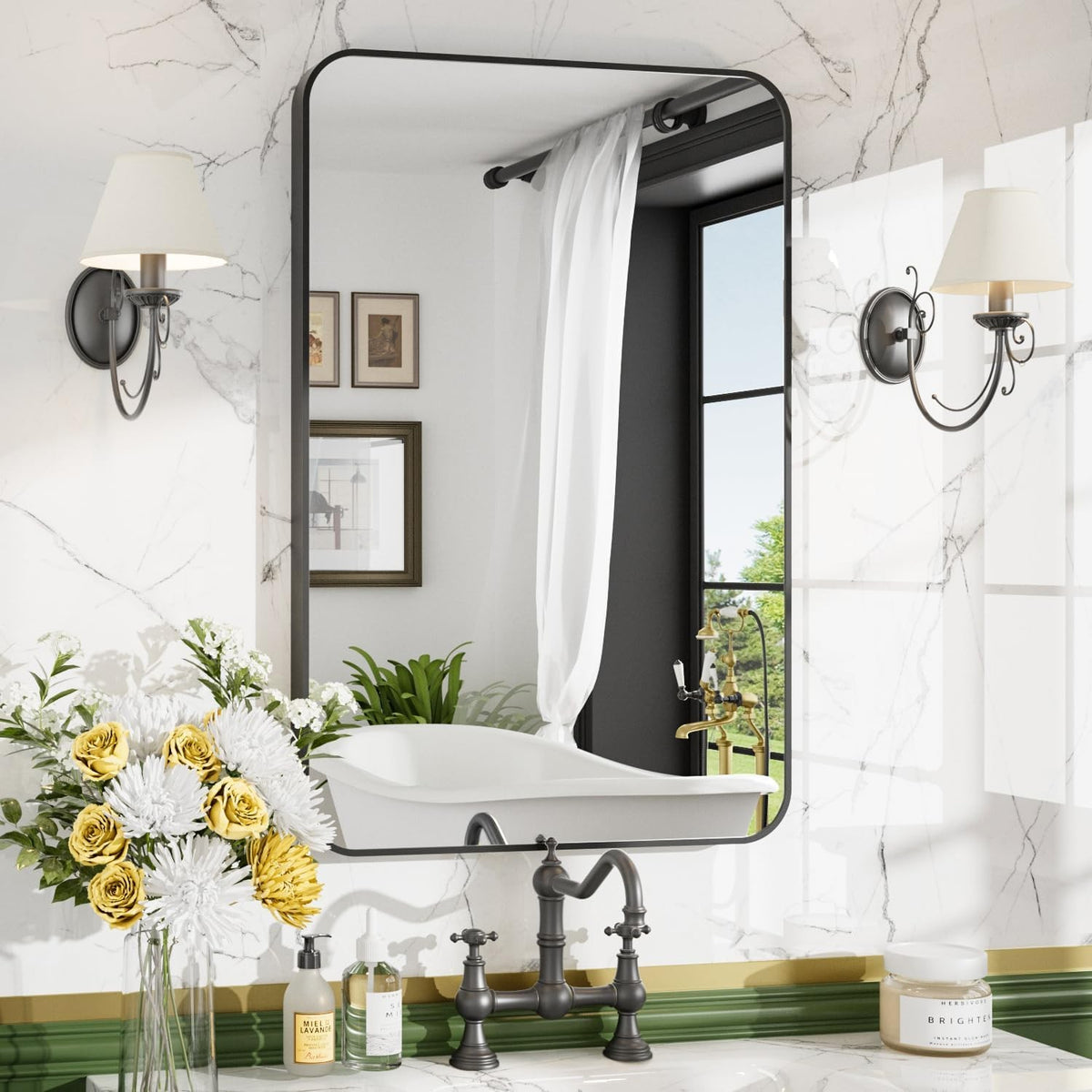 16x24 Matte Black Wall-Mounted Bathroom Mirror Rectangle Vanity