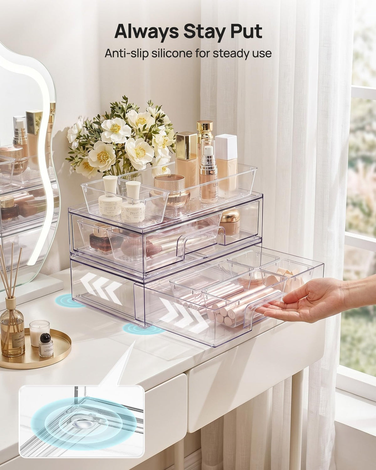 12 Pack Clear Makeup Organizer Set for Vanity and Bathroom Counter