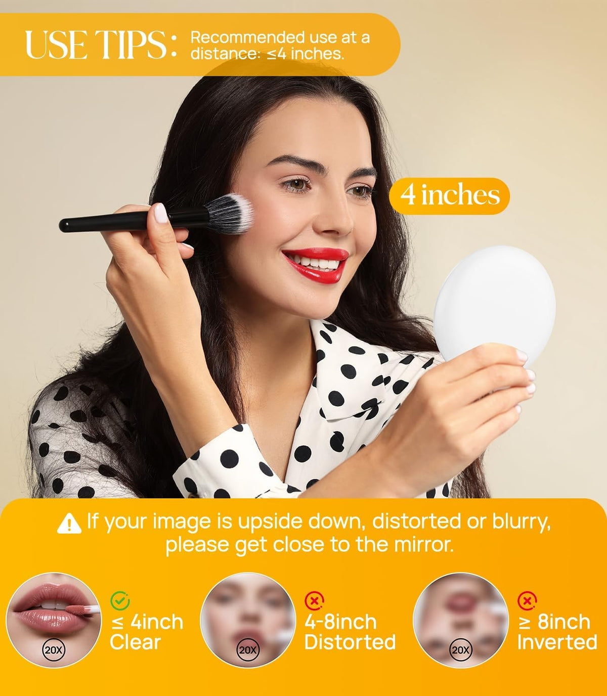 20X Magnifying Makeup Mirror with Magnetic Attachment - 3.5 Inch Portable Compact
