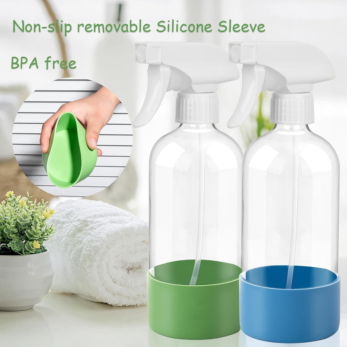 17oz Refillable Spray Bottles Set - Multipurpose Clear Water Sprayers for Gardening Cleaning and DIY