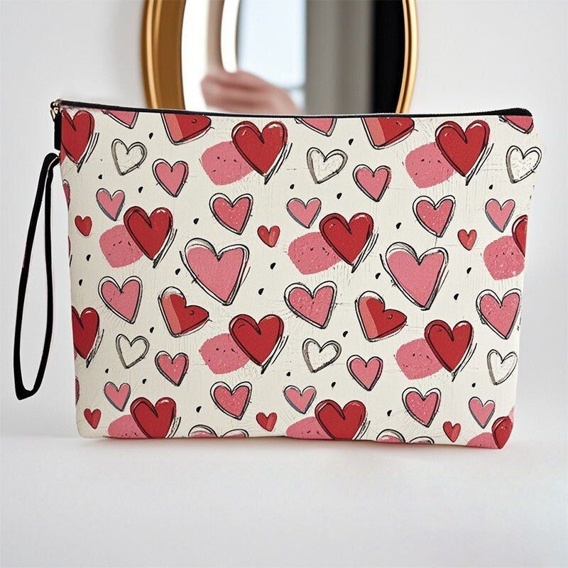 Pink Heart Makeup Bag Cosmetic Organizer Travel Toiletry Pouch Gift