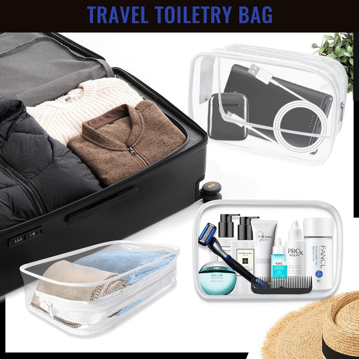 16 Pack Clear Travel Makeup Bags TSA Approved Waterproof PVC Organizer