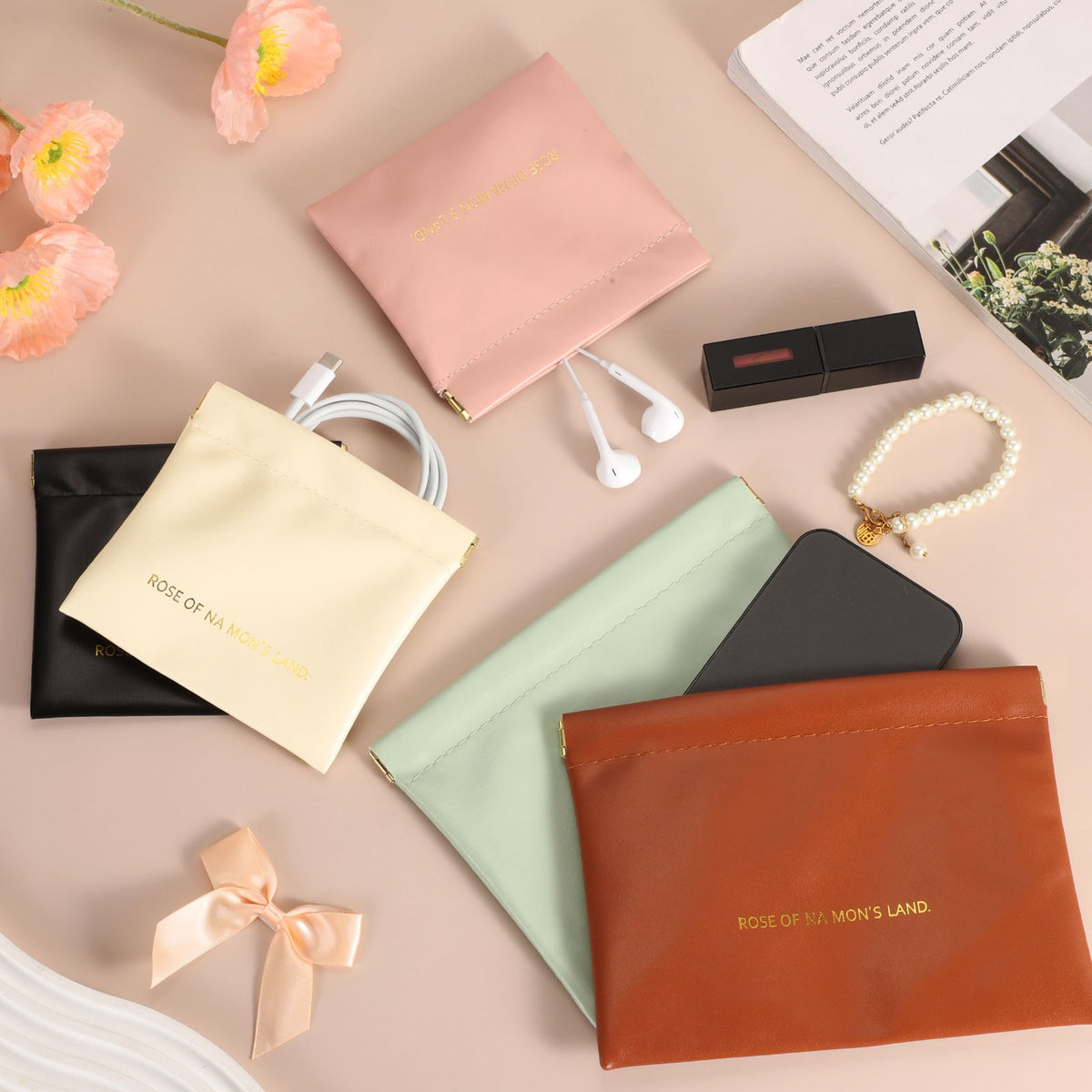 Mini Makeup Bags Set - 4 Small Self-Closing Cosmetic Pouches for Purse