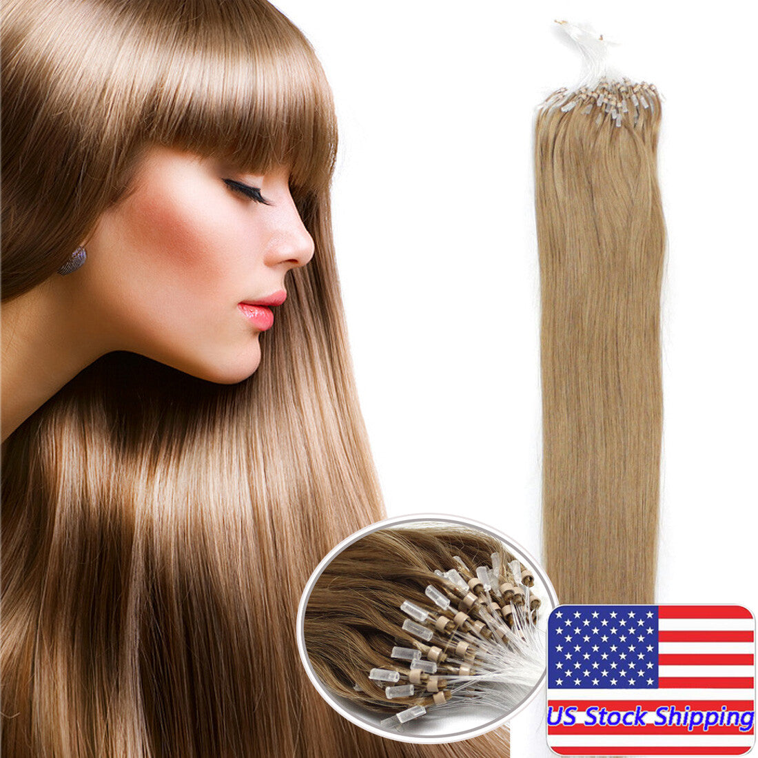 Micro Ring Loop Beads Tip Link Hair Extensions - 100% Remy Human Hair, Straight
