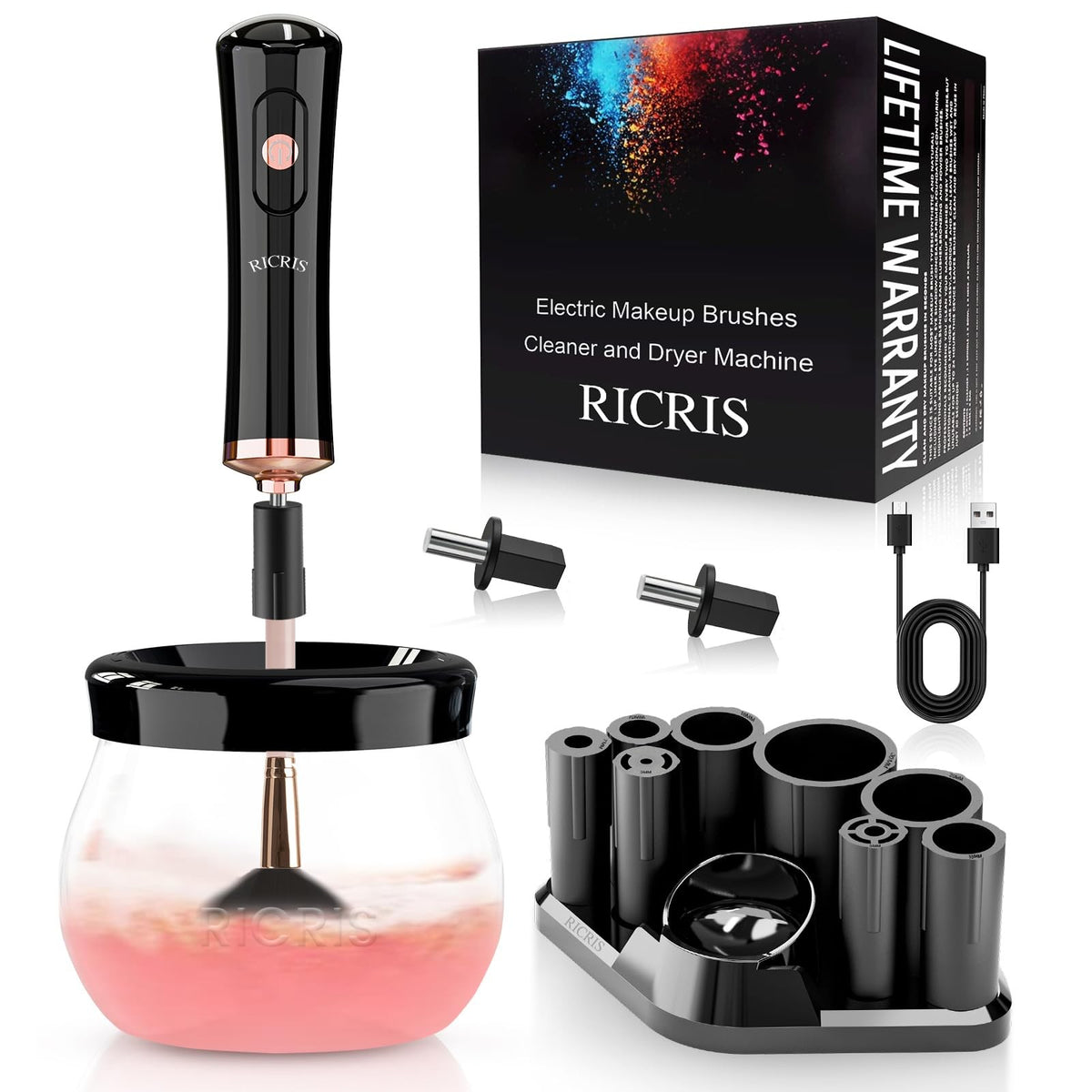 Electric Makeup Brush Cleaner and Dryer - Fast 30 Secs, Black