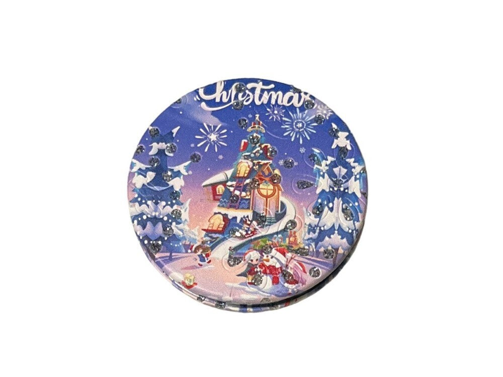 Winter Christmas Double Compact Mirror with Crystal Stones