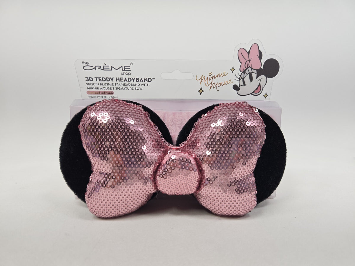 The Crème Shop Minnie Mouse 3D Teddy Plush Spa Headband Pink Sequins