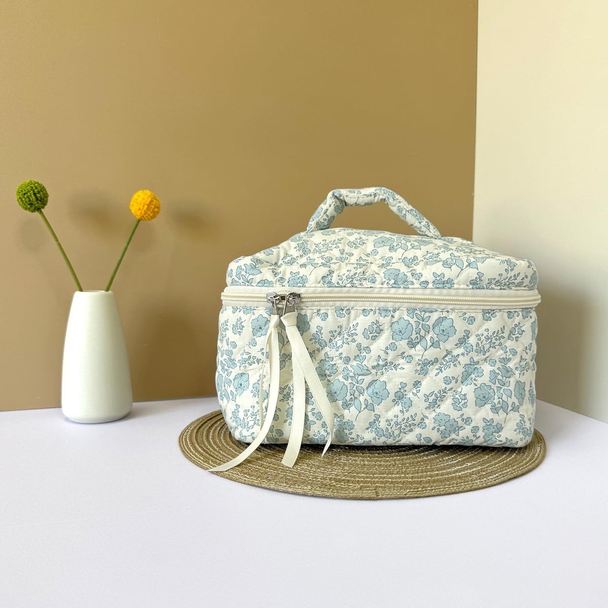 Large Travel Quilted Makeup Bag - Cosmetic Organizer & Toiletry Pouch