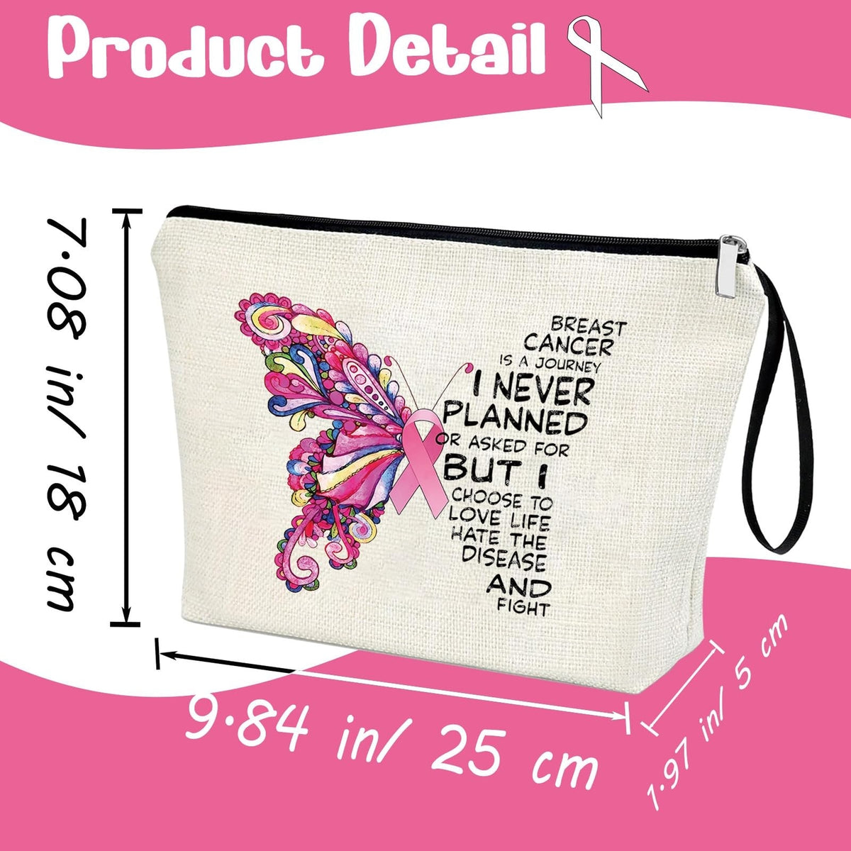 Inspirational Breast Cancer Awareness Makeup Bag for Women - Gift & Survivor Accessory