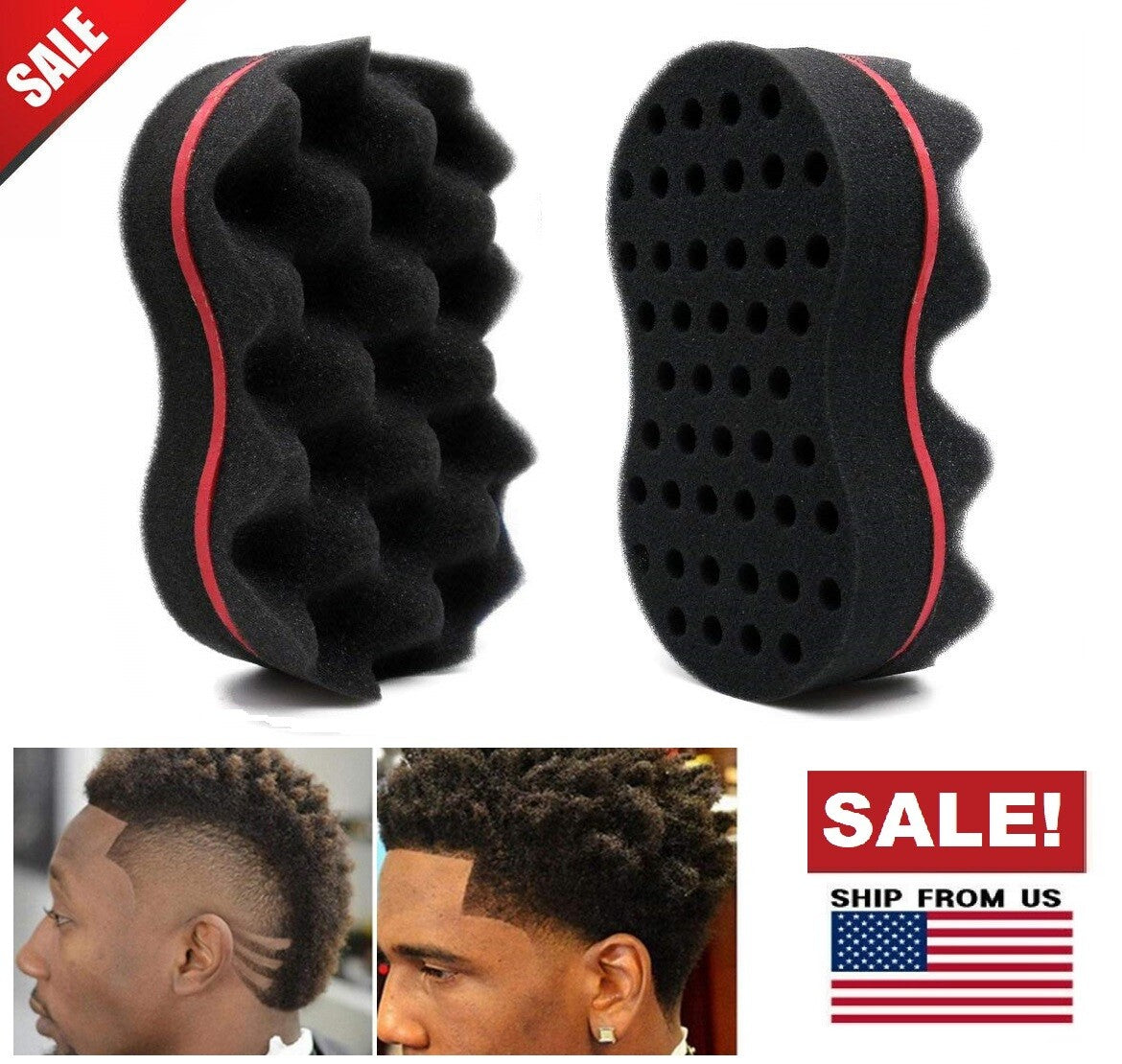 Double Side Hair Brush Sponge for Dreads Afro Locs Twist Curl Coil