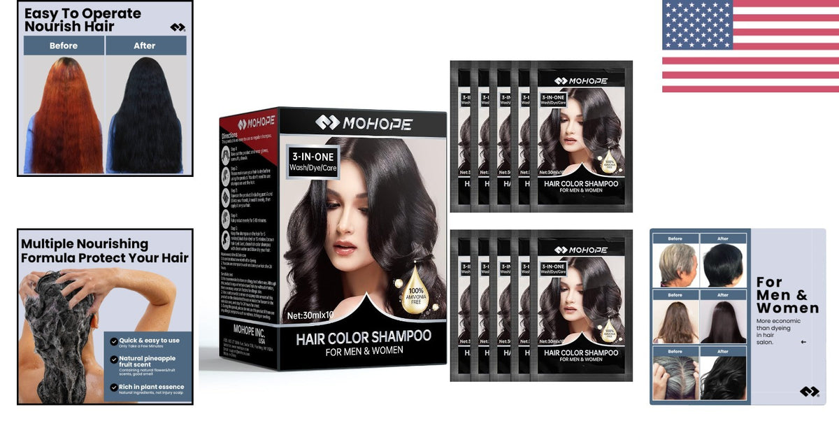 Instant Black Shampoo for Grey Hair - 30ml x 10pcs Semi-Permanent Hair Dye
