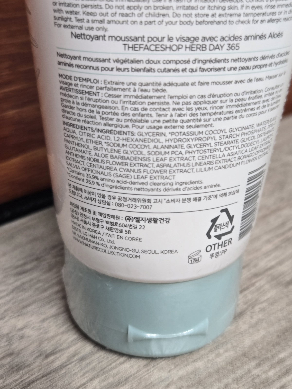 Amino Acid Facial Foaming Cleanser 170ml - The Face Shop Herb Day 365 Aloe