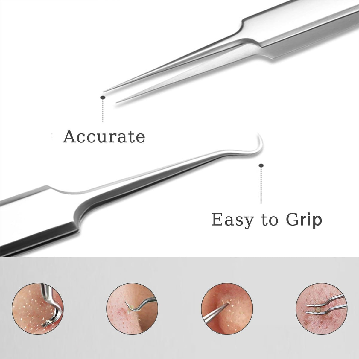 Blackhead Remover Tweezers Set for Facial Pore Extraction - 3 Pack
