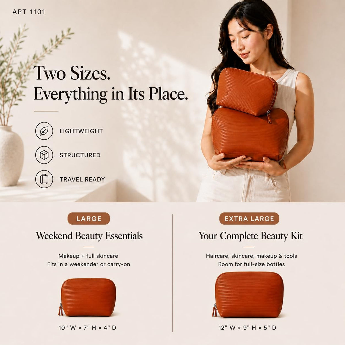Standing Foldable Makeup Bag - Large Vertical Design, Full-Size Fit