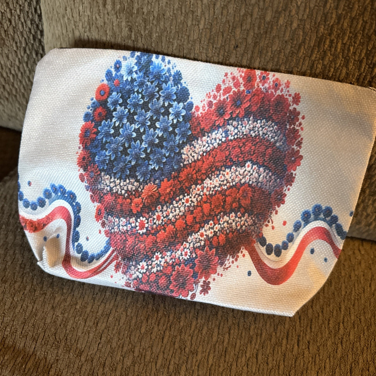 Patriotic Cosmetic Bag with Red, White & Blue Heart Design - Great for 4th of July
