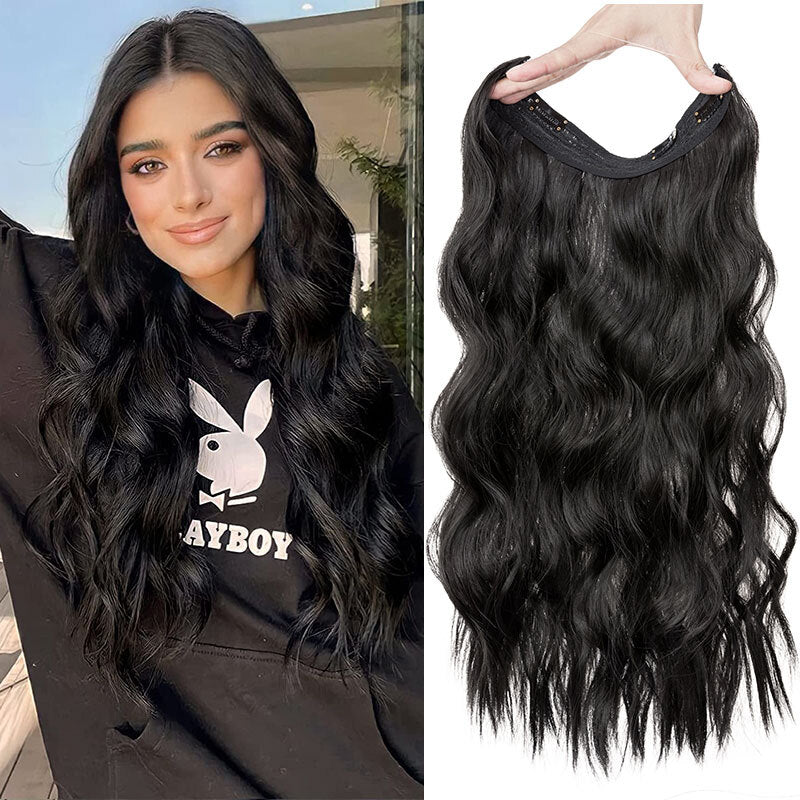 Invisible Wire Hair Extensions - Natural Synthetic Length & Body Wavy or Straight