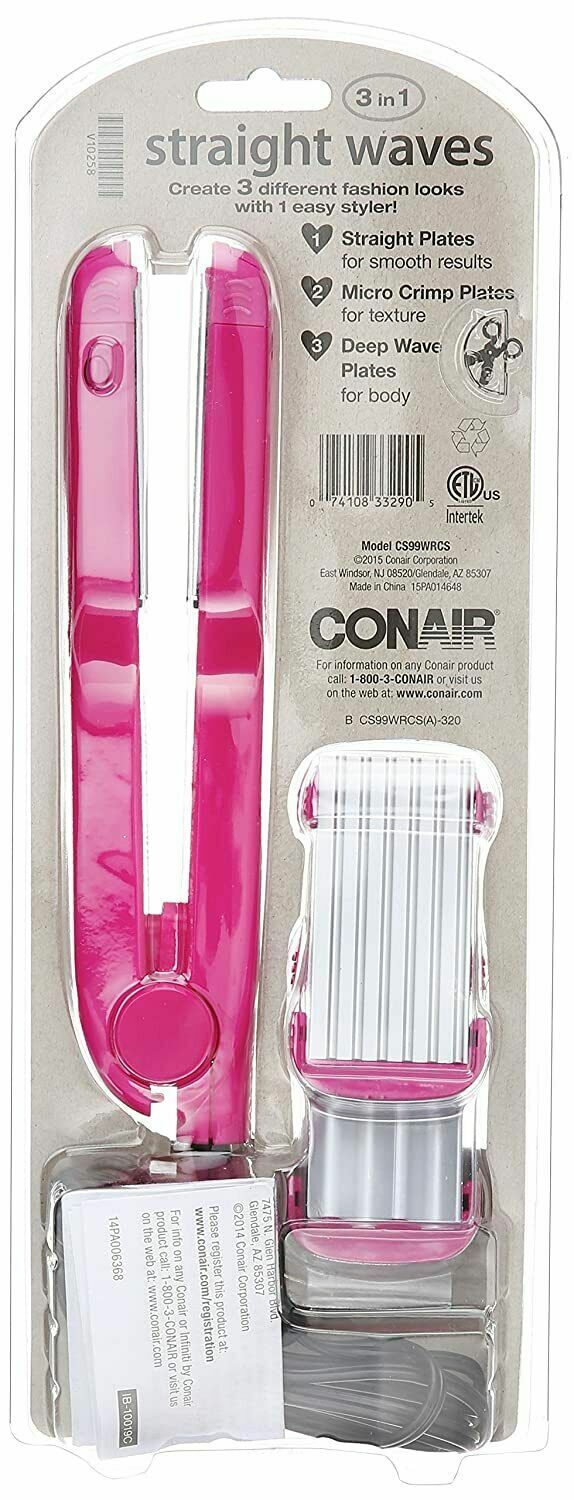 Conair 3-in-1 Hair Styler Flat Iron Micro Crimp Deep Wave Plates