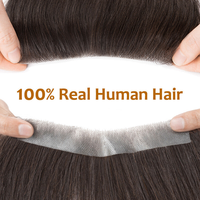 Men's Hairline Toupee Frontal Hairpiece with V-Shape PU Thin Skin Base - Remy Human Hair
