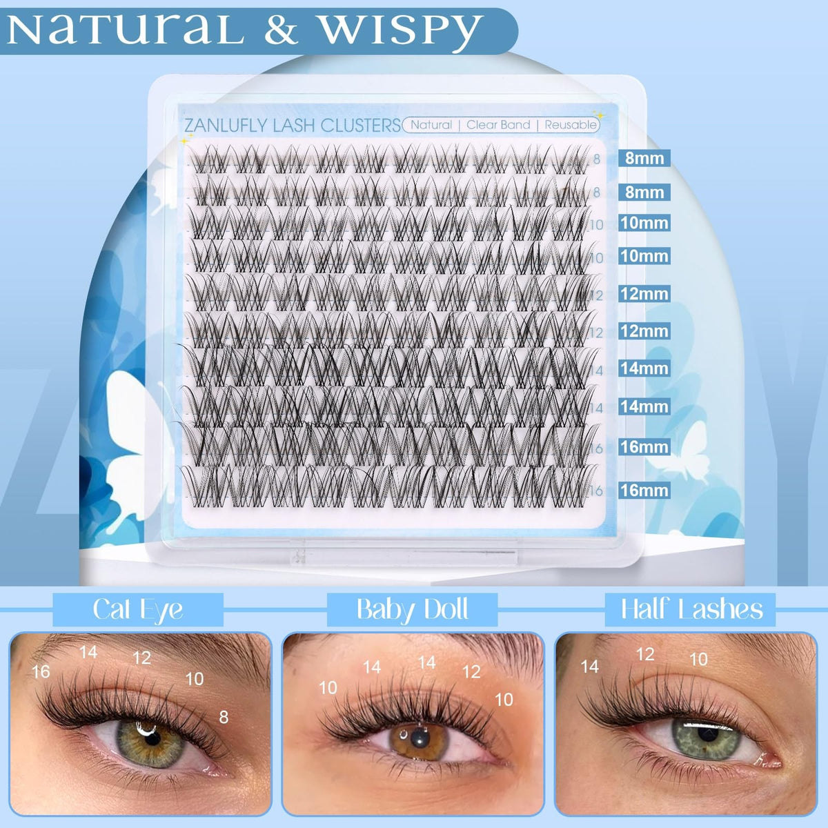 Natural Eyelash Clusters Kit with Invisible Band - DIY Lash Extensions, 100pcs