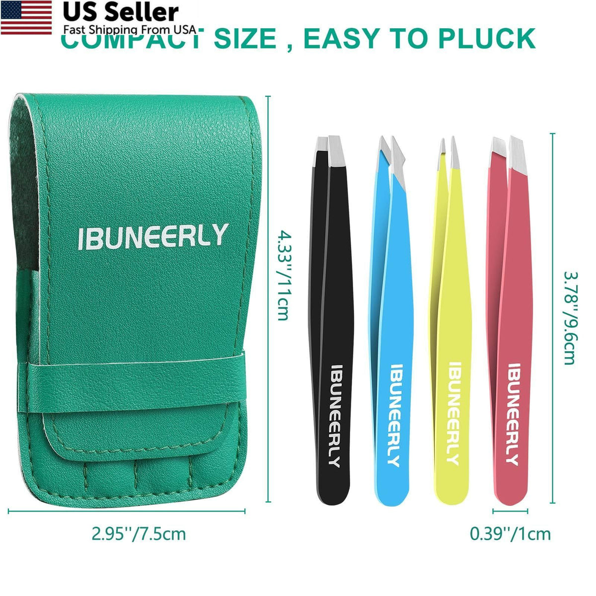 Stainless Steel Eyebrow Tweezers Set with Multi-Color Handles - 4 Pieces