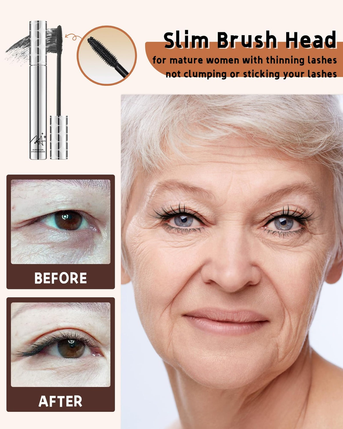 Mature Women’s Brown Volumizing Waterproof Mascara - Safe for Sensitive Eyes