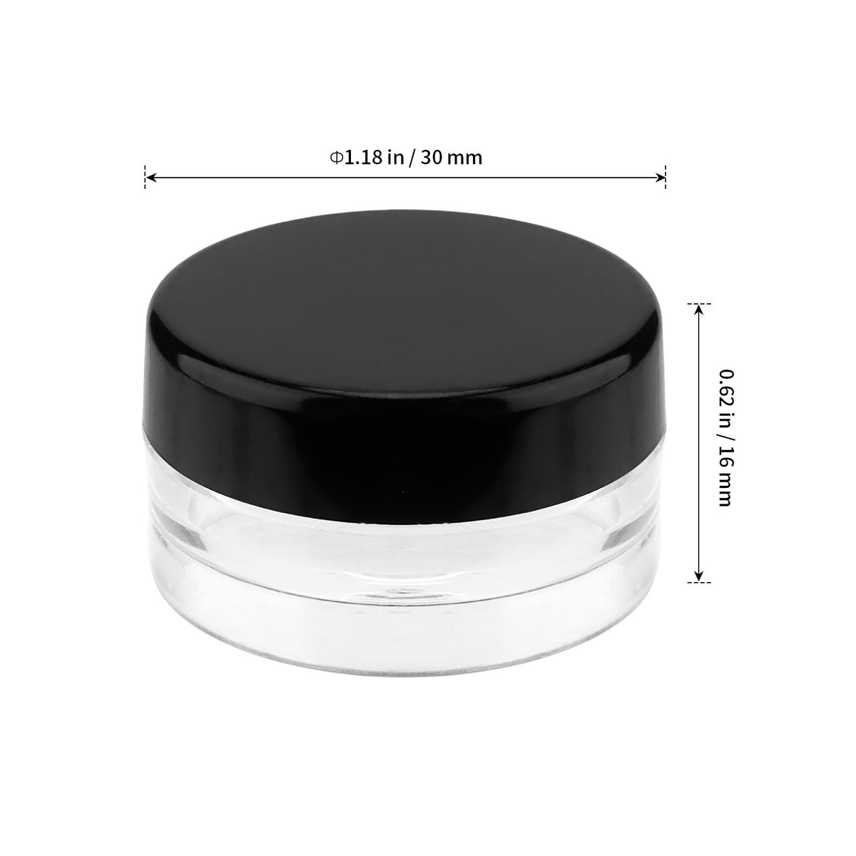 Plastic Makeup Sample Jars - 200 Clear 3ml Containers with Black Lids