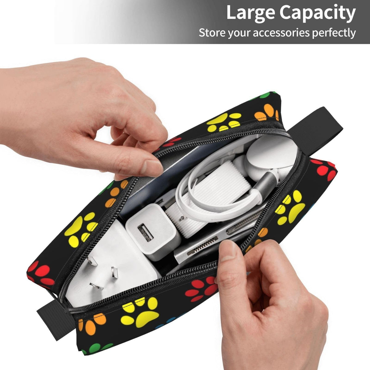 Bright Dog Paw Print Makeup Bag Organizer – Portable Travel Cosmetic Pouch
