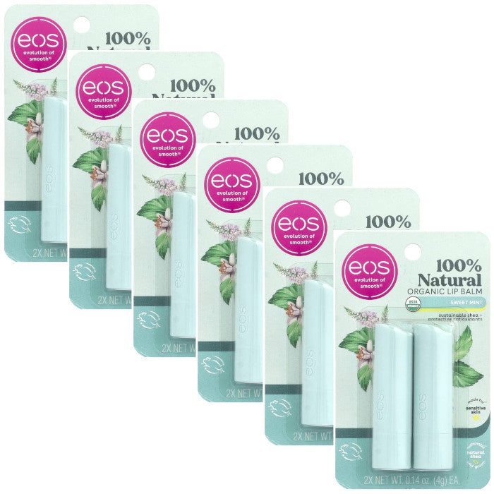 Natural Shea Lip Balm Set - Refreshing Sweet Mint, 6-Pack