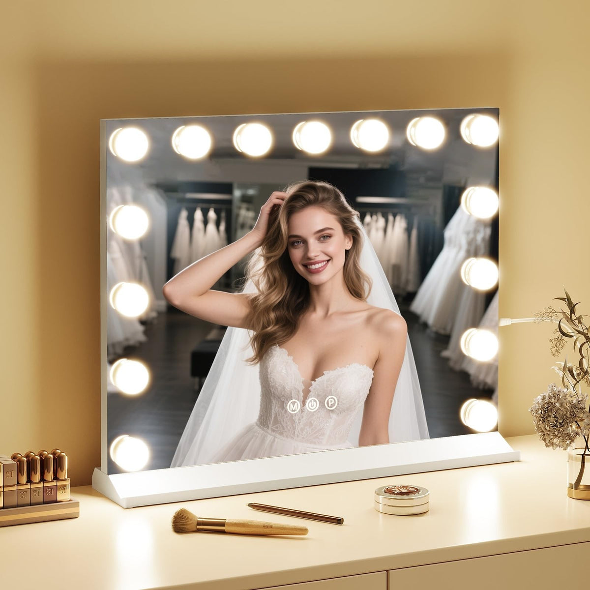 LED Hollywood Vanity Mirror with Lights & 5X Magnifier, USB-C Charging