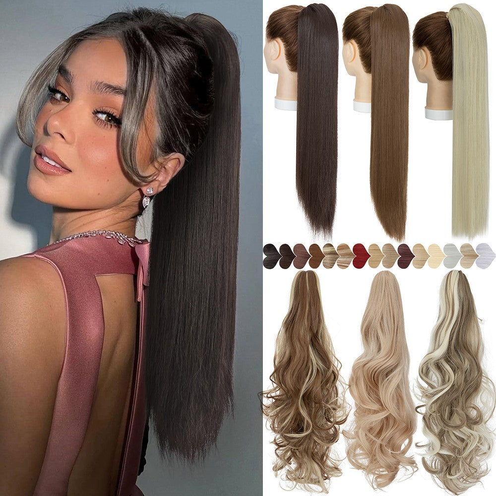 26-Inch Real Human Hair Ponytail Extension with Claw Clip - Thick Hairpiece