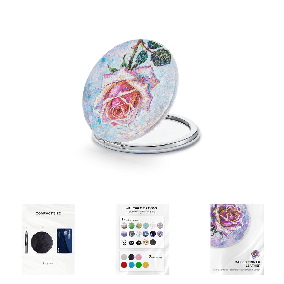 Travel Makeup Mirror with 1x & 10x Magnification, 2.8 Inch Dual-Sided Compact - Pink Rose
