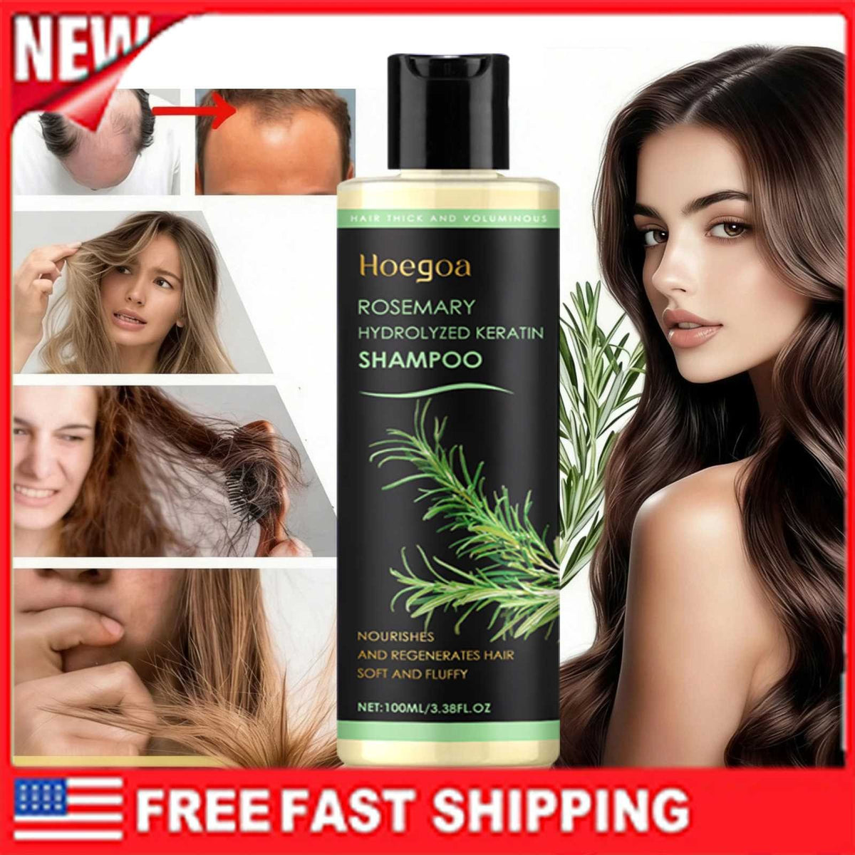 Rosemary Hair Growth Shampoo with Hydrolyzed Keratin for Thinning Hair - 100ML