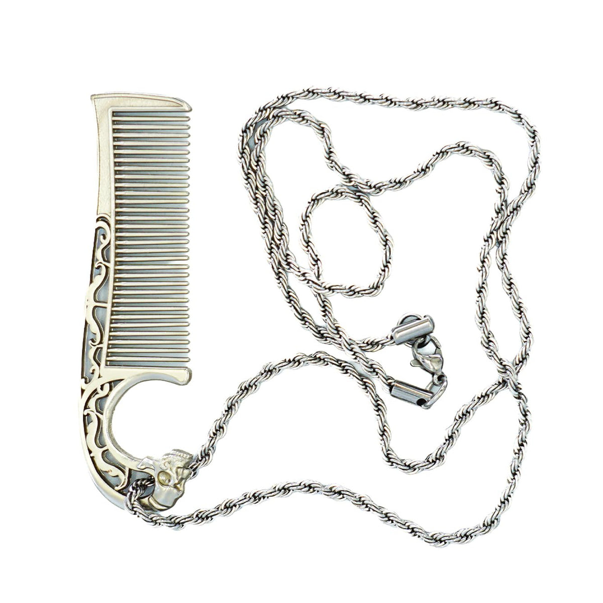 Stainless Steel Mustache Comb Necklace Dual-Sided Grooming Tool for Men