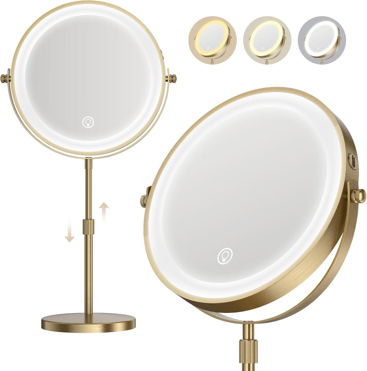 Rechargeable 9-Inch Dual-Sided Makeup Mirror with Lights, 1X/20X Magnification