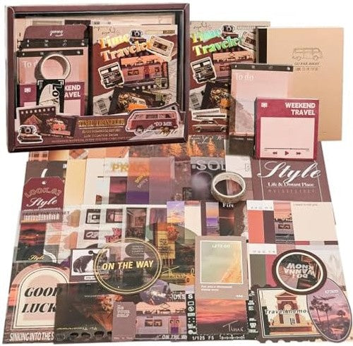 Travel Scrapbooking Supplies Kit with A6 Notebook and Vintage Paper Crafts