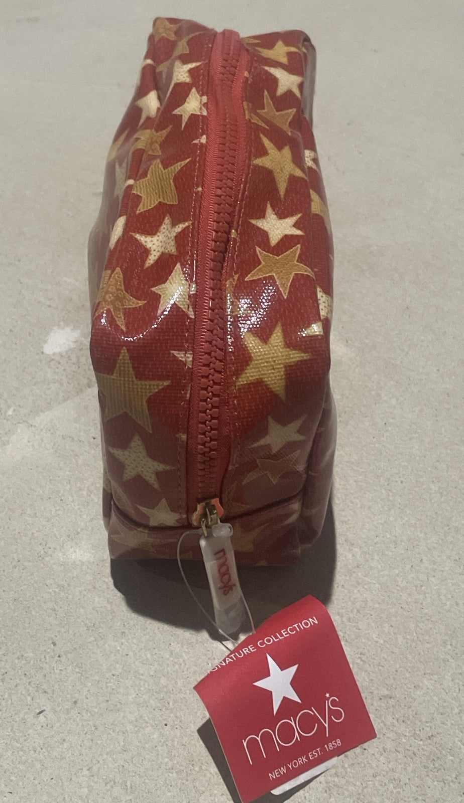 Red Star Print Coated Canvas Cosmetic Bag - Makeup Pouch & Travel Organizer