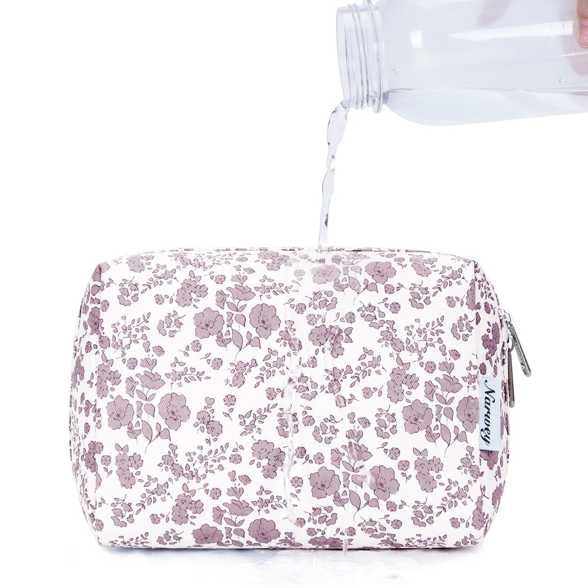 Cute Floral Makeup Bag for Travel and Purse - Small Waterproof Cosmetic Pouch