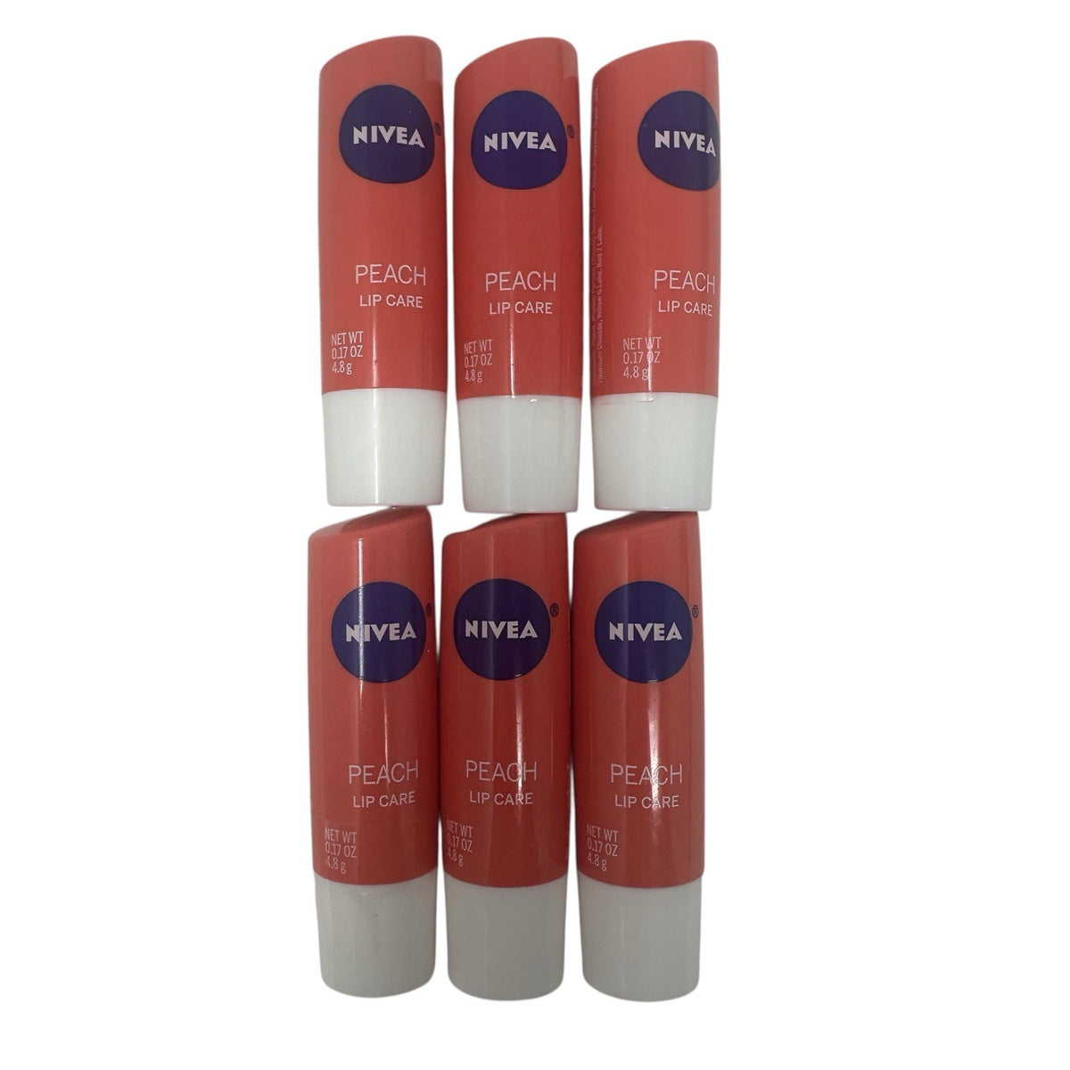 Set of 6 NIVEA Peach Lip Care Tubes - Discontinued Formula, 0.17 oz each